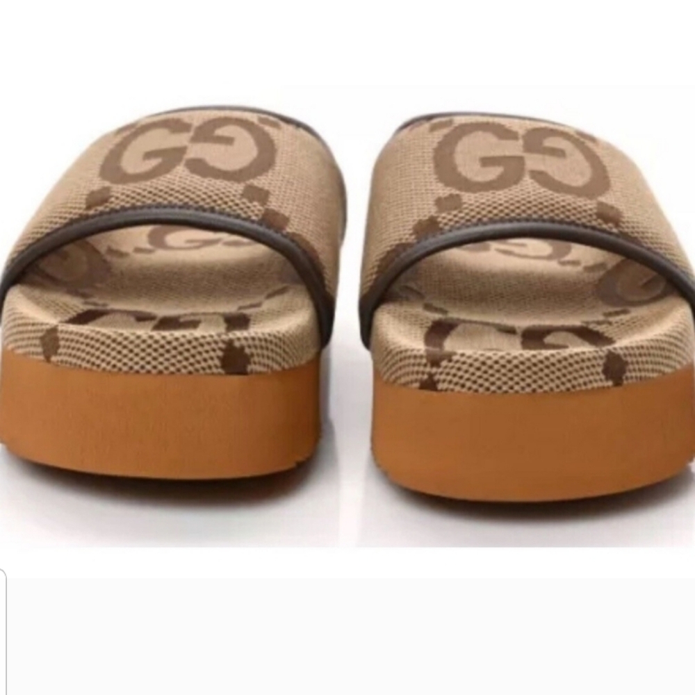 Gucci Jumbo GG Monogram Platform Slides Sandals Shoes - Picture 2 of 3